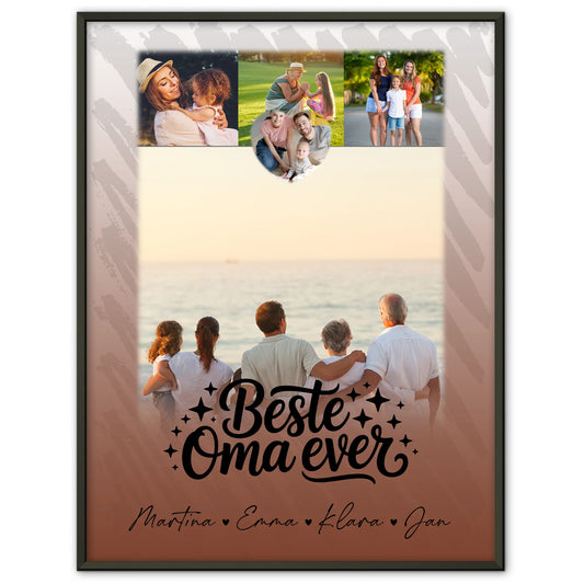 Personalisiertes Oma Plakat mit 4 Fotos und kleinem Herz für die Beste Oma Ever