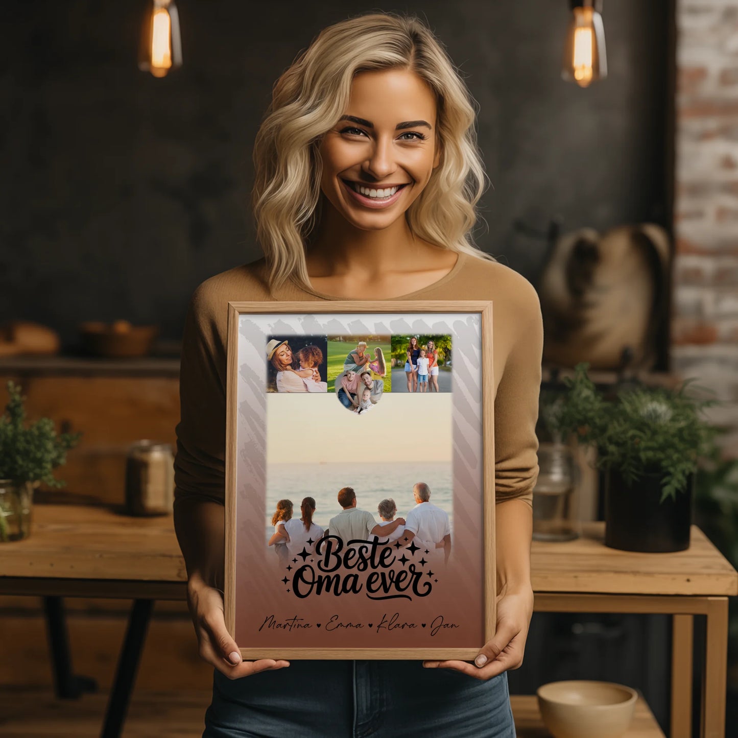 Personalisiertes Oma Plakat mit 4 Fotos und kleinem Herz für die Beste Oma Ever