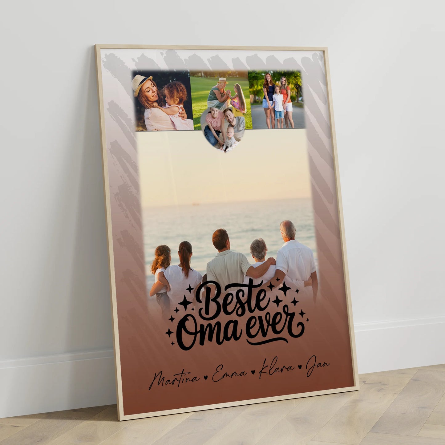 Personalisiertes Oma Plakat mit 4 Fotos und kleinem Herz für die Beste Oma Ever