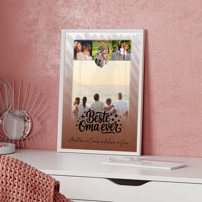 Personalisiertes Oma Plakat mit 4 Fotos und kleinem Herz für die Beste Oma Ever