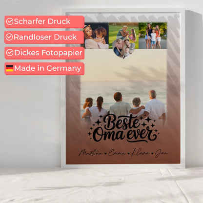Personalisiertes Oma Plakat mit 4 Fotos und kleinem Herz für die Beste Oma Ever
