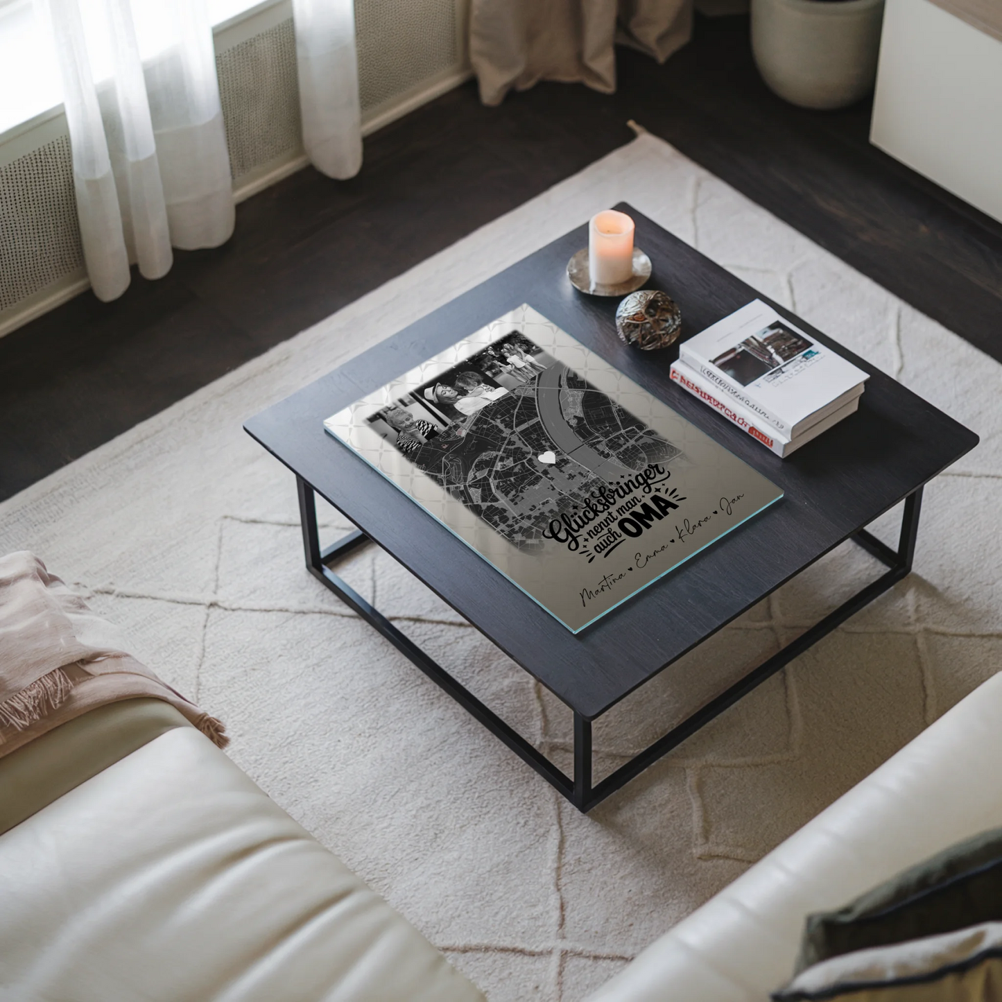 Oma Plakat Acrylglas Bild mit 4 Fotos und Karte Glücksbringer nennt man auch Bruder Schwarz-Weiß Personalisiertes Geschenk