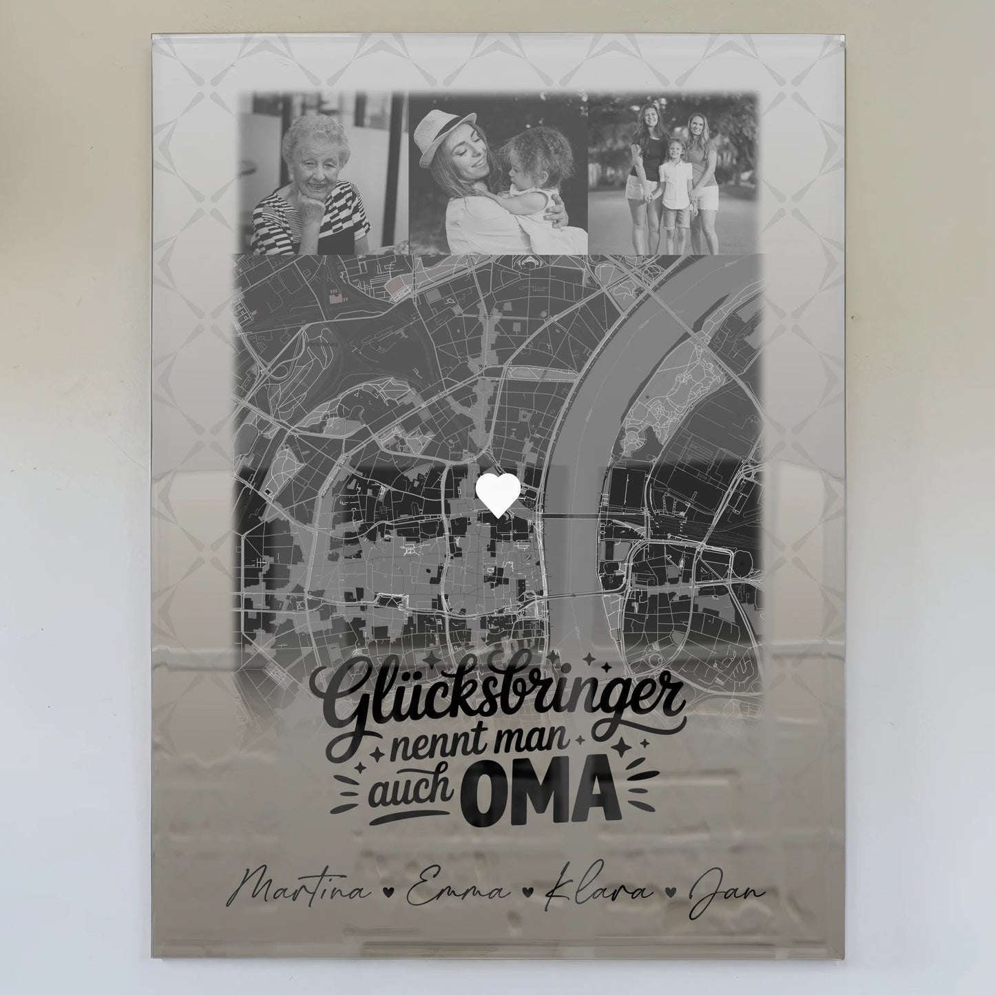 Oma Plakat Acrylglas Bild mit 4 Fotos und Karte Glücksbringer nennt man auch Bruder Schwarz-Weiß Personalisiertes Geschenk