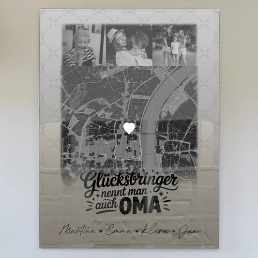 Oma Plakat Acrylglas Bild mit 4 Fotos und Karte Glücksbringer nennt man auch Bruder Schwarz-Weiß Personalisiertes Geschenk