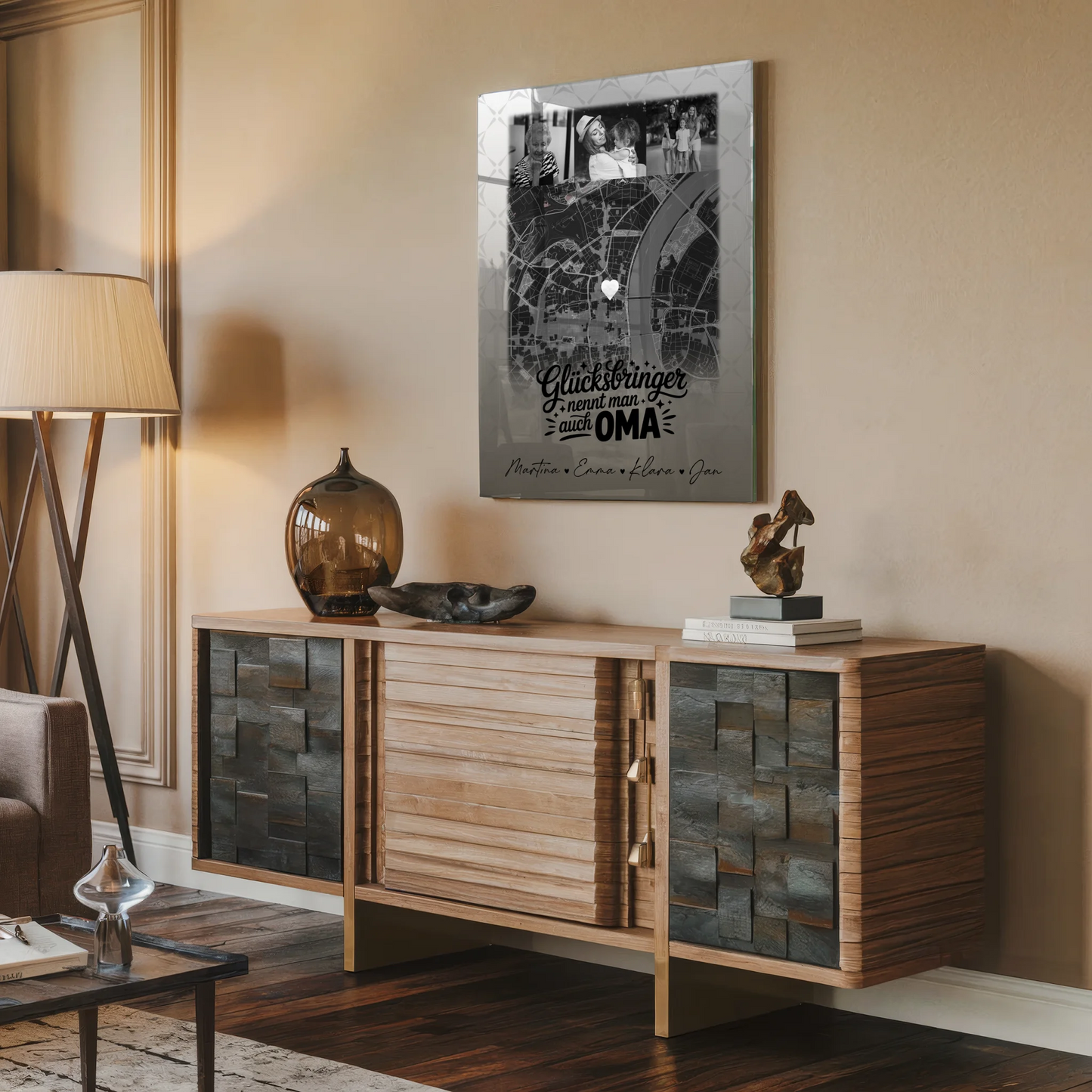 Oma Plakat Acrylglas Bild mit 4 Fotos und Karte Glücksbringer nennt man auch Bruder Schwarz-Weiß Personalisiertes Geschenk