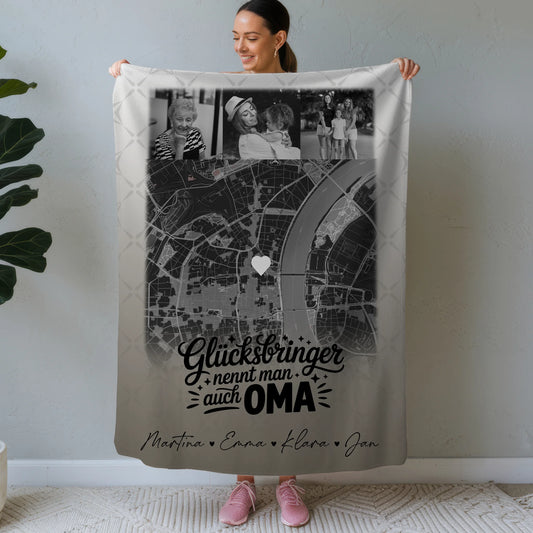 Personalisierte Kuscheldecke Mit Namen 4 Fotos Karte Schwarz-Weiß Glücksbringer Bruder 1