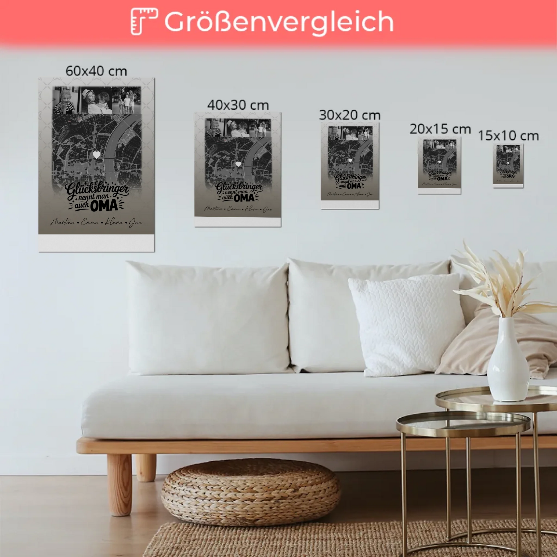 Personalisierte Wandbilder Oma mit 4 Fotos und Karte Schwarz-Weiß Glücksbringer nennt man auch Bruder 6