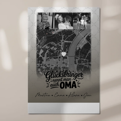 Personalisierte Wandbilder Oma mit 4 Fotos und Karte Schwarz-Weiß Glücksbringer nennt man auch Bruder 1