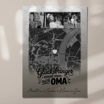 Personalisierte Wandbilder Oma mit 4 Fotos und Karte Schwarz-Weiß Glücksbringer nennt man auch Bruder 7