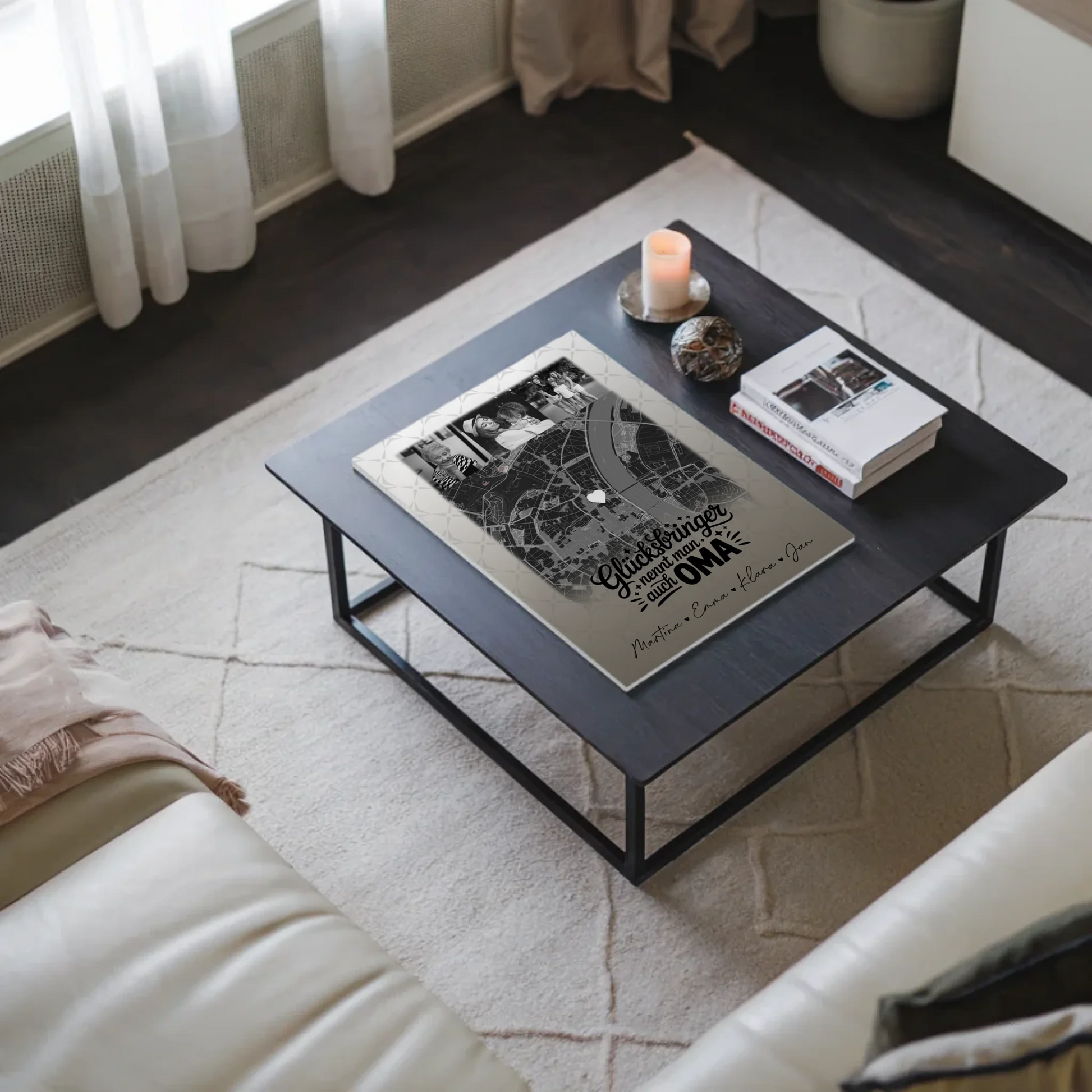 Personalisierte Wandbilder Oma mit 4 Fotos und Karte Schwarz-Weiß Glücksbringer nennt man auch Bruder 9