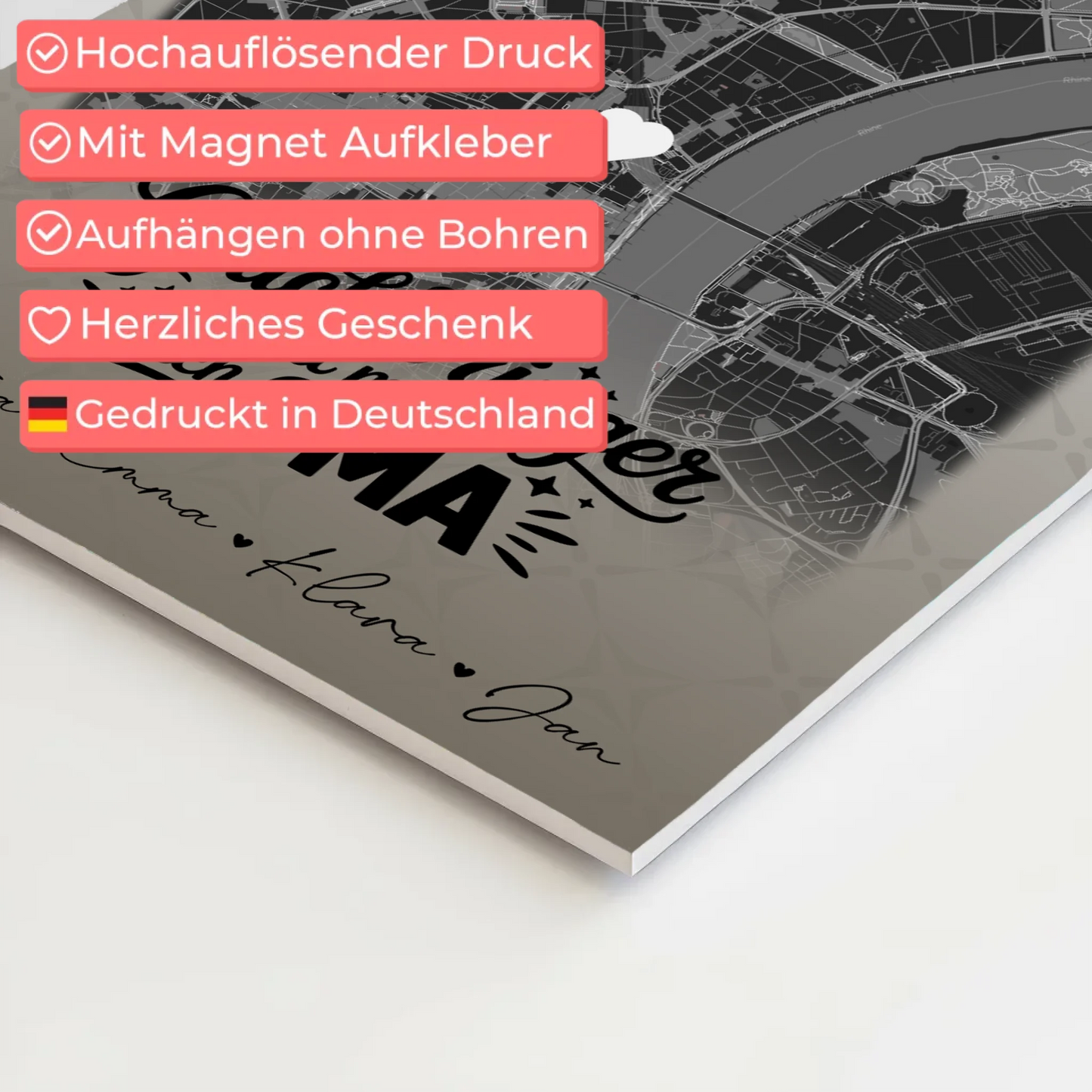 Personalisierte Wandbilder Oma mit 4 Fotos und Karte Schwarz-Weiß Glücksbringer nennt man auch Bruder