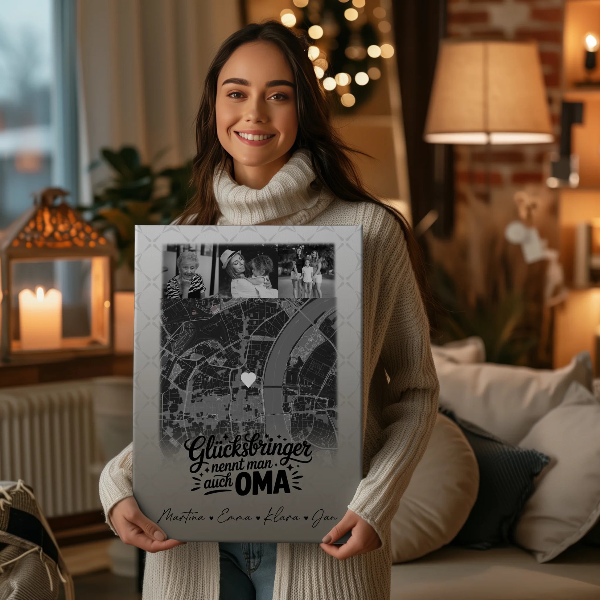 Oma Plakat mit 4 Fotos und Karte Glücksbringer nennt man auch Bruder Schwarz-Weiß Personalisiertes Geschenk 2