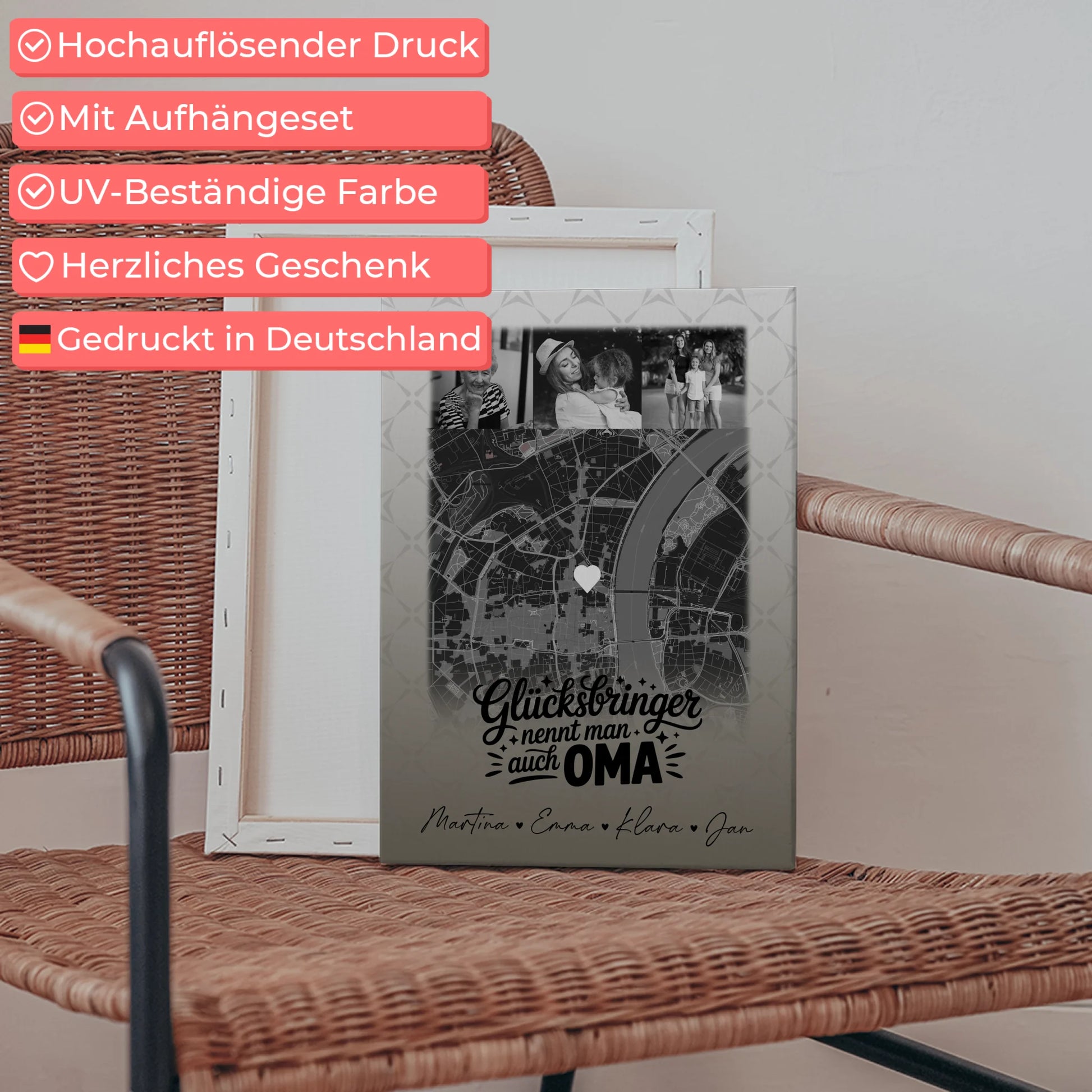 Oma Plakat mit 4 Fotos und Karte Glücksbringer nennt man auch Bruder Schwarz-Weiß Personalisiertes Geschenk 5