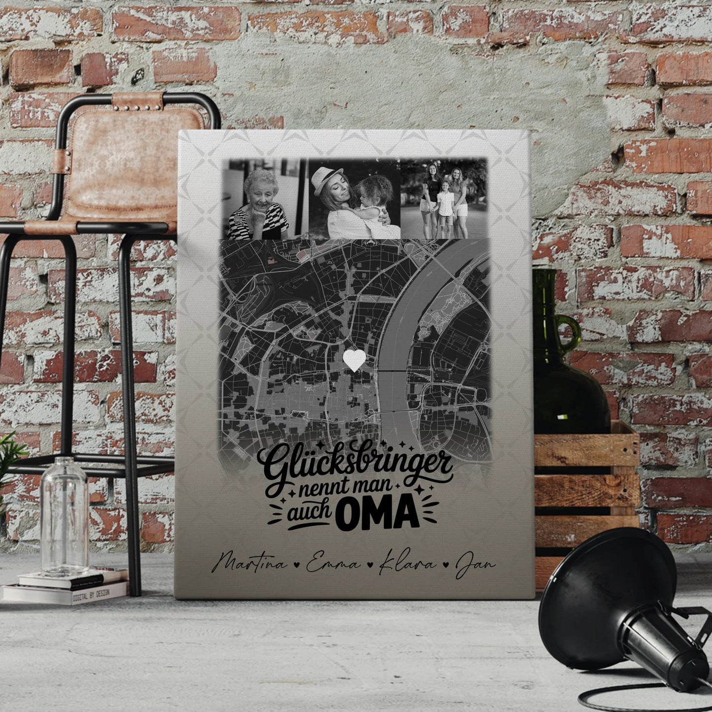 Oma Plakat mit 4 Fotos und Karte Glücksbringer nennt man auch Bruder Schwarz-Weiß Personalisiertes Geschenk 4