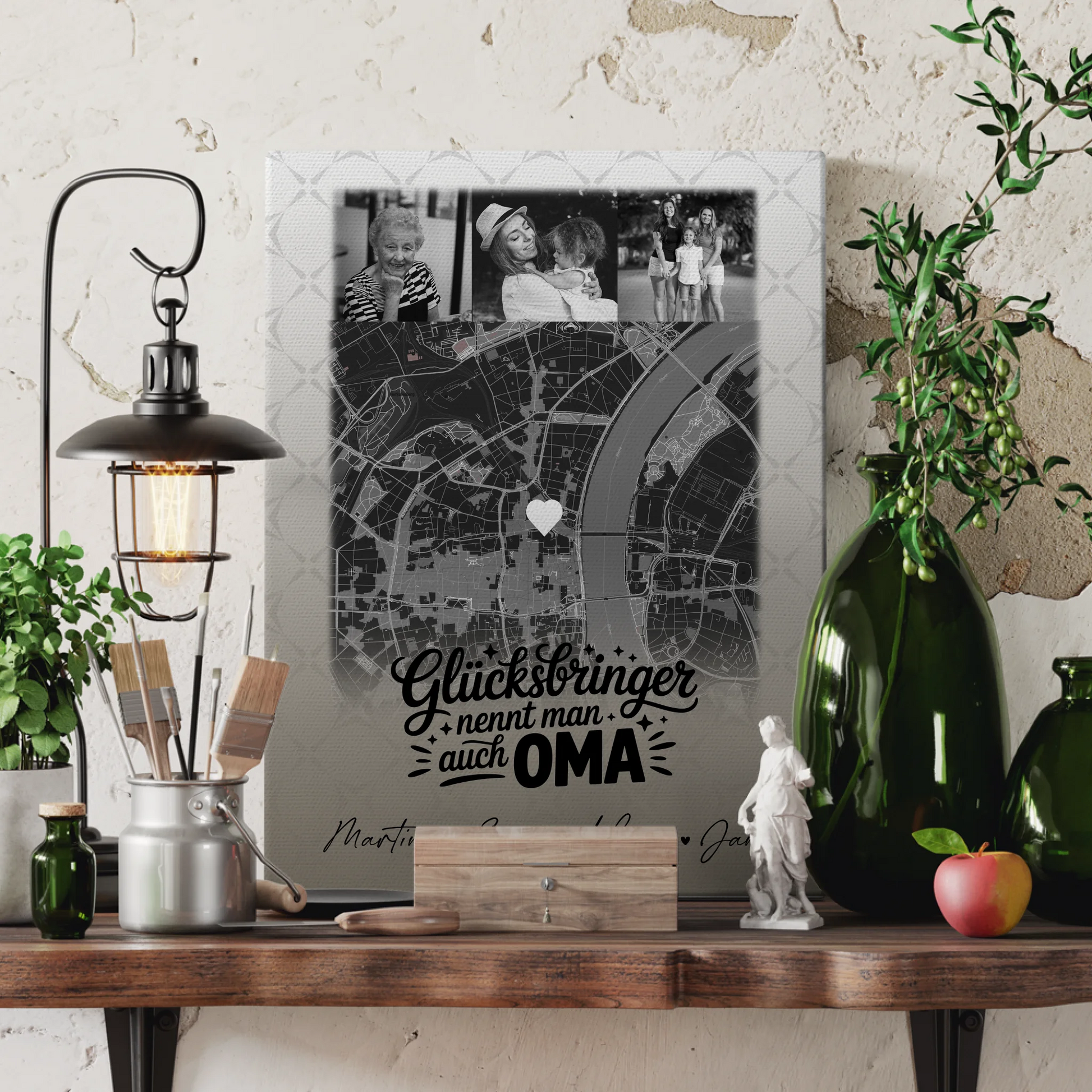 Oma Plakat mit 4 Fotos und Karte Glücksbringer nennt man auch Bruder Schwarz-Weiß Personalisiertes Geschenk 3