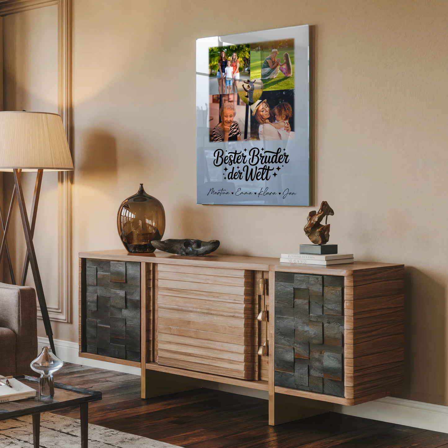 Personalisiertes Foto Acrylglas mit 4 Fotos und Herz für den besten Bruder der Welt