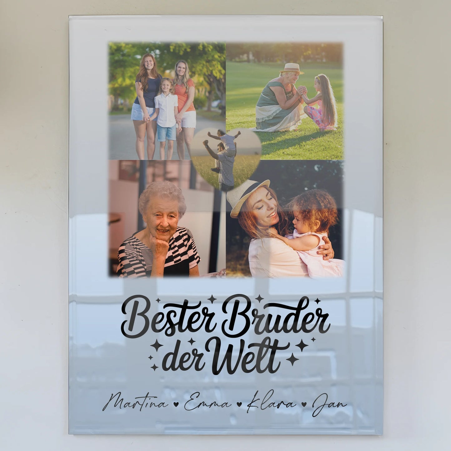 Personalisiertes Foto Acrylglas mit 4 Fotos und Herz für den besten Bruder der Welt