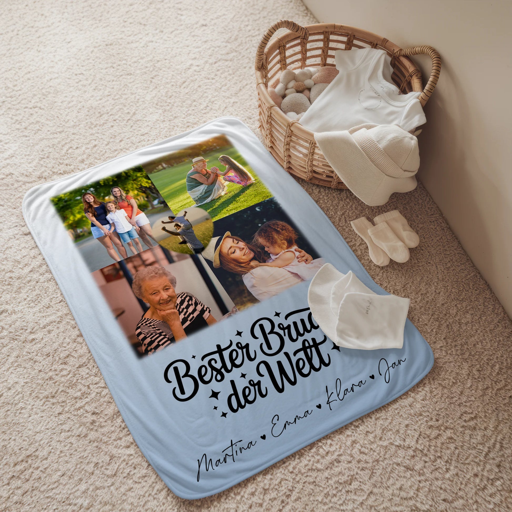 Kuscheldecke Mit Namen, Motiv, 4 Fotos & Herz – Bester Bruder der Welt 2