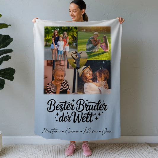 Kuscheldecke Mit Namen, Motiv, 4 Fotos & Herz – Bester Bruder der Welt 1
