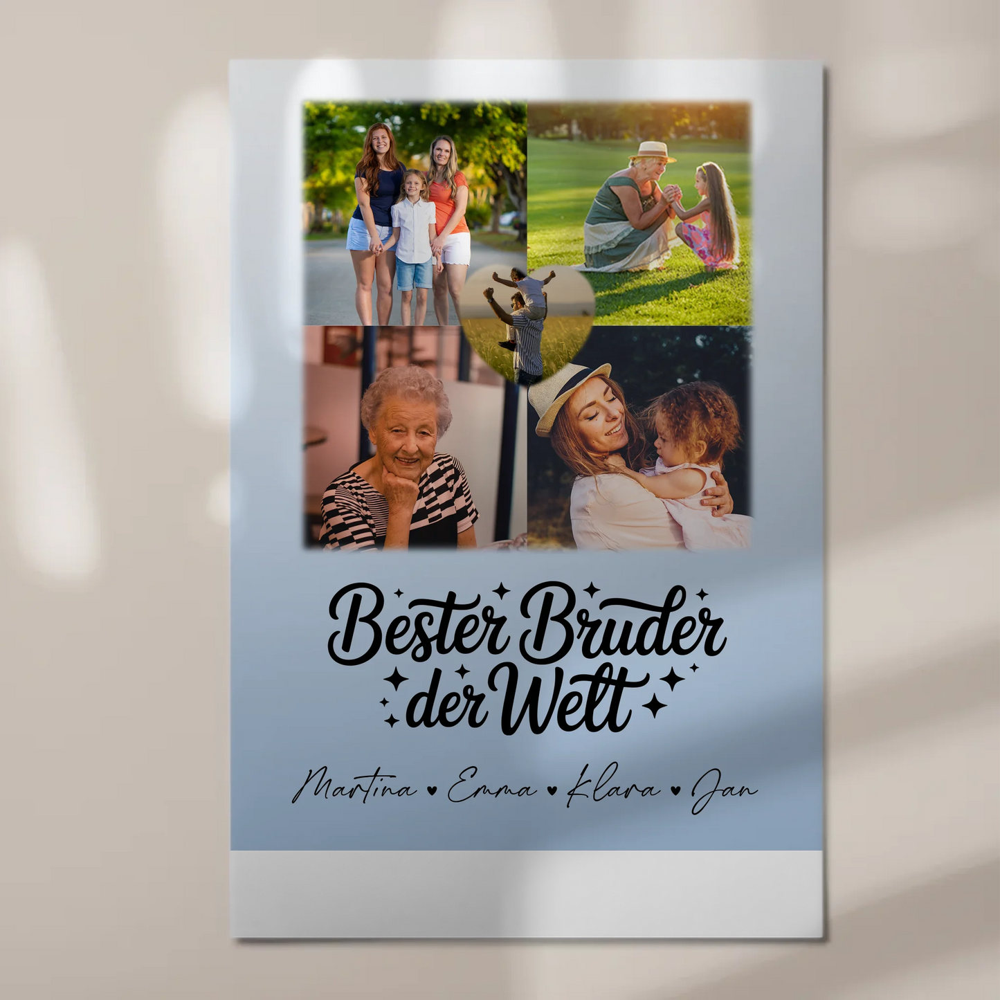 Personalisiertes Fotoboard Poster Magnetisch mit 4 Fotos und Herz für den besten Bruder der Welt