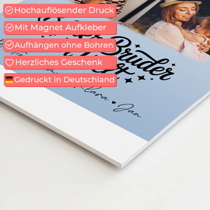 Personalisiertes Fotoboard Poster Magnetisch mit 4 Fotos und Herz für den besten Bruder der Welt