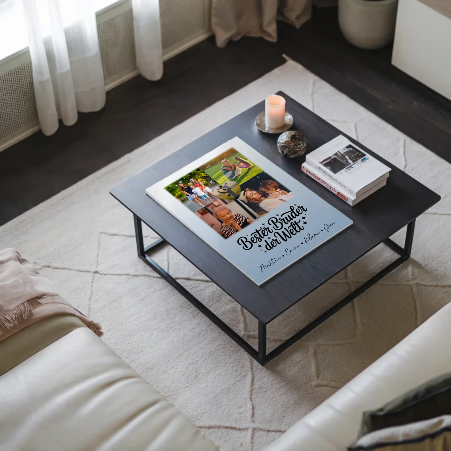 Personalisiertes Fotoboard Poster Magnetisch mit 4 Fotos und Herz für den besten Bruder der Welt