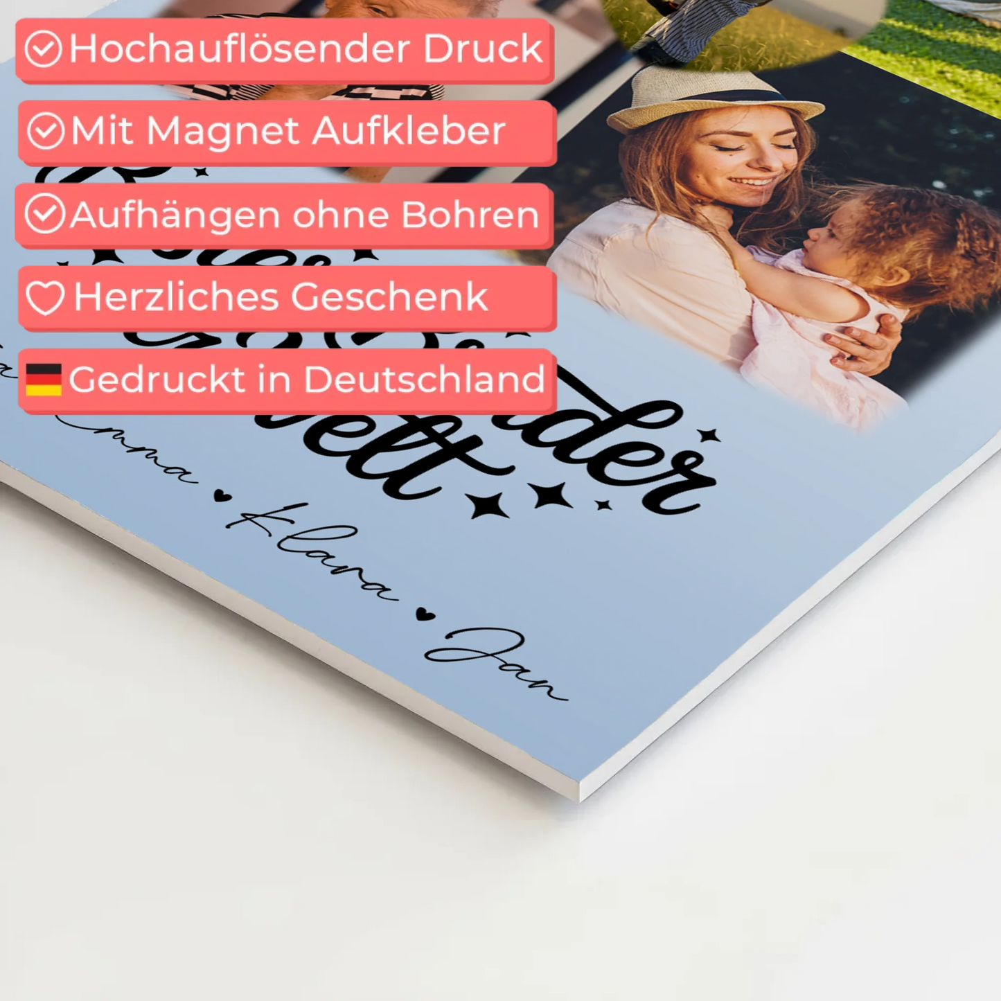 Personalisiertes Fotoboard Poster Magnetisch mit 4 Fotos und Herz für den besten Bruder der Welt