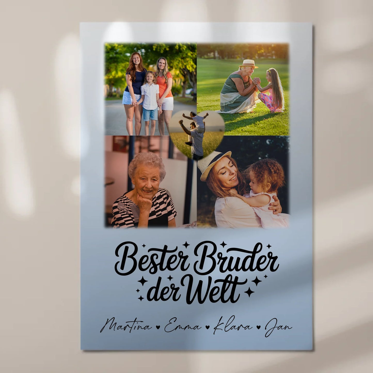 Personalisiertes Fotoboard Poster Magnetisch mit 4 Fotos und Herz für den besten Bruder der Welt