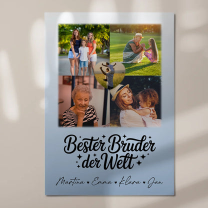 Personalisiertes Fotoboard Poster Magnetisch mit 4 Fotos und Herz für den besten Bruder der Welt