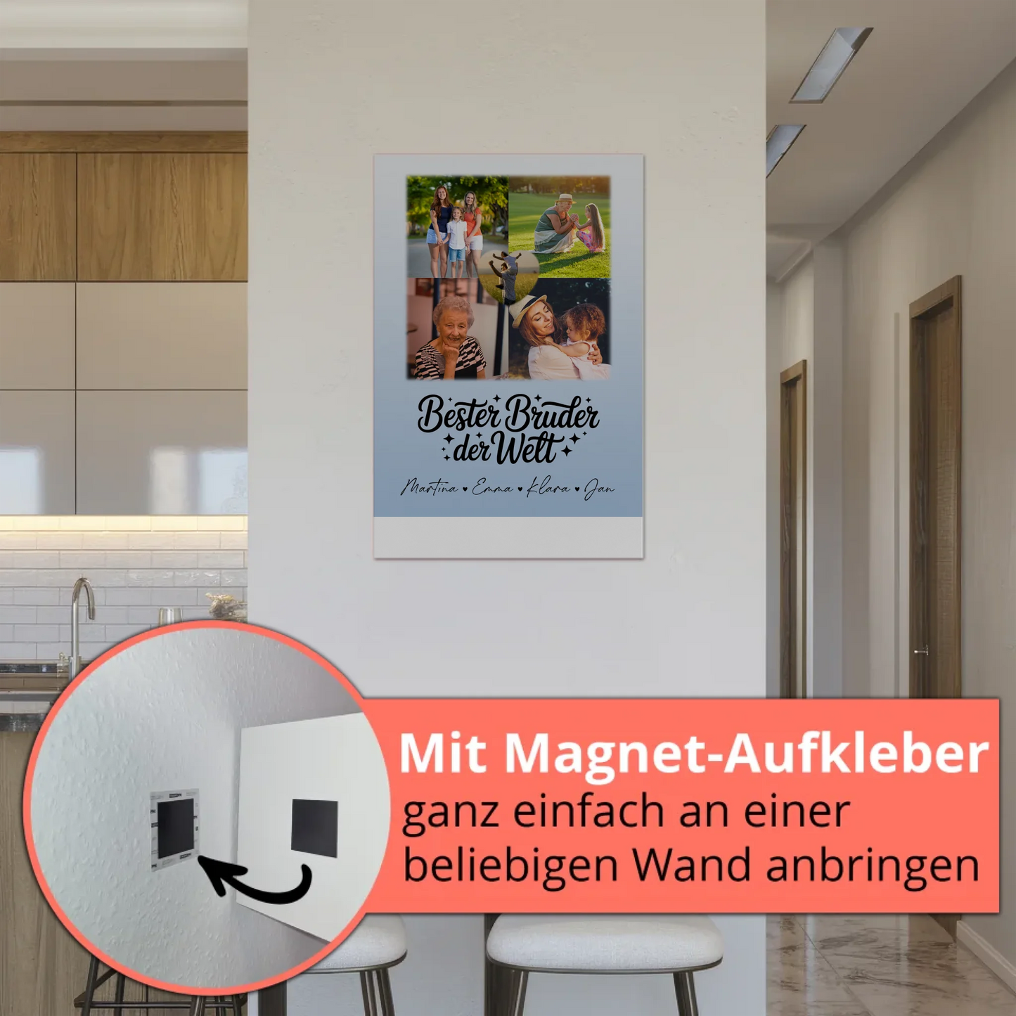 Personalisiertes Fotoboard Poster Magnetisch mit 4 Fotos und Herz für den besten Bruder der Welt
