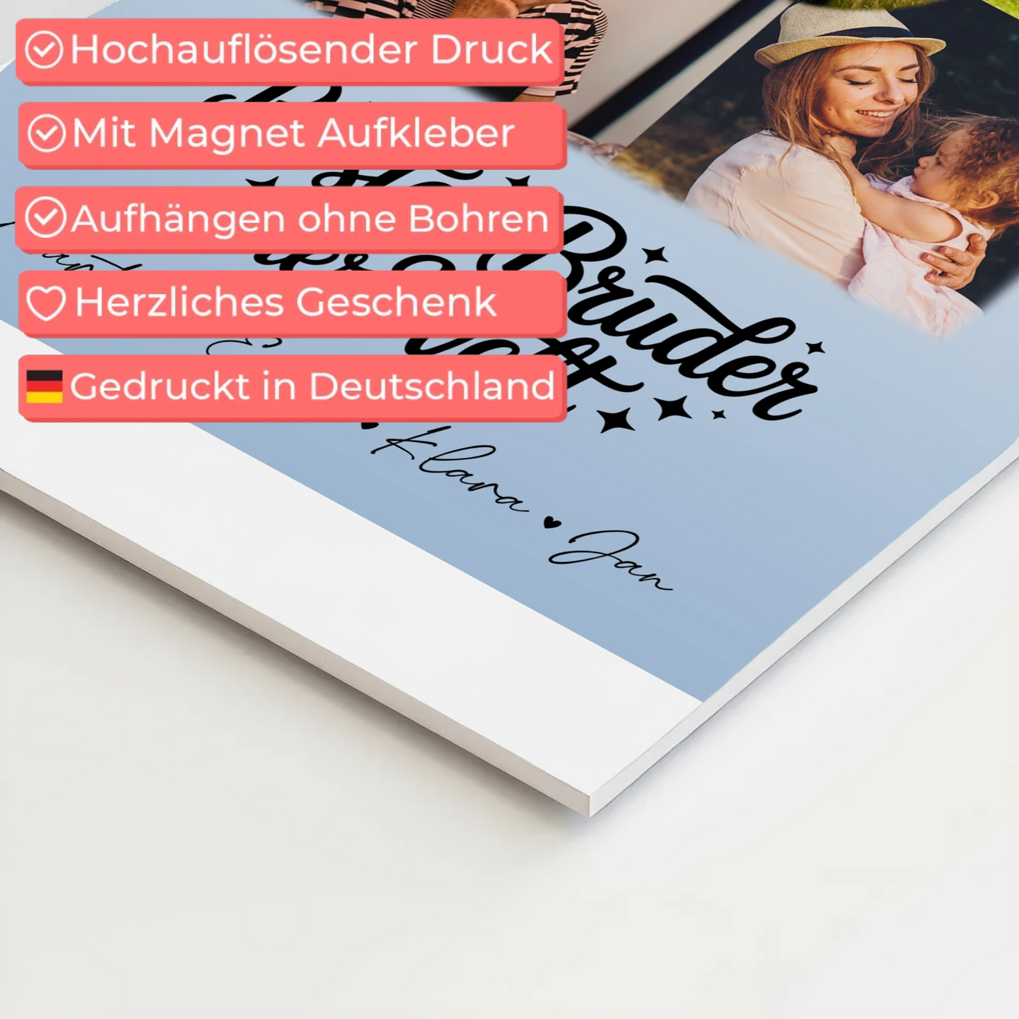 Personalisiertes Fotoboard Poster Magnetisch mit 4 Fotos und Herz für den besten Bruder der Welt