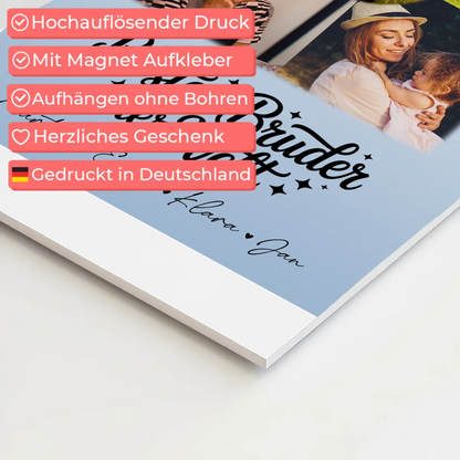 Personalisiertes Fotoboard Poster Magnetisch mit 4 Fotos und Herz für den besten Bruder der Welt