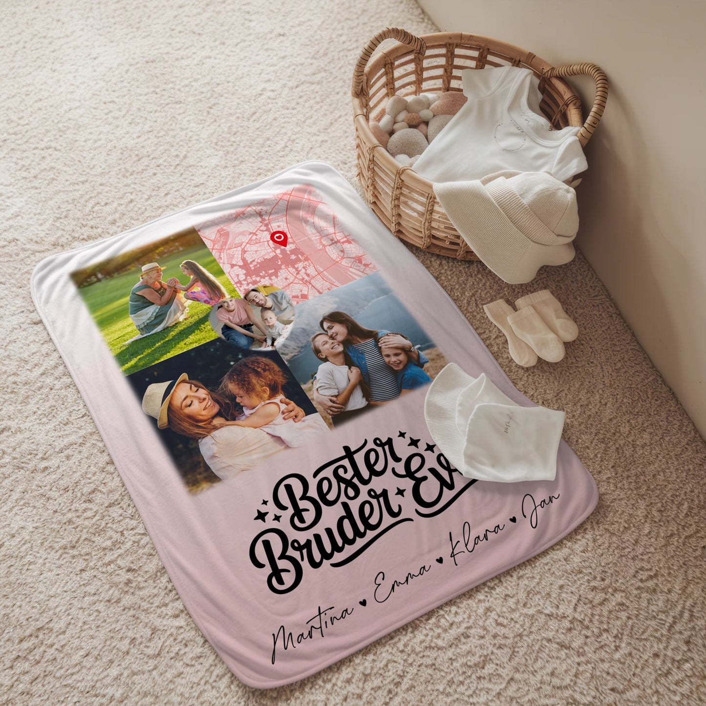 Personalisierte Namensdecke mit 3 Fotos & Herzkarte für den besten Bruder 2