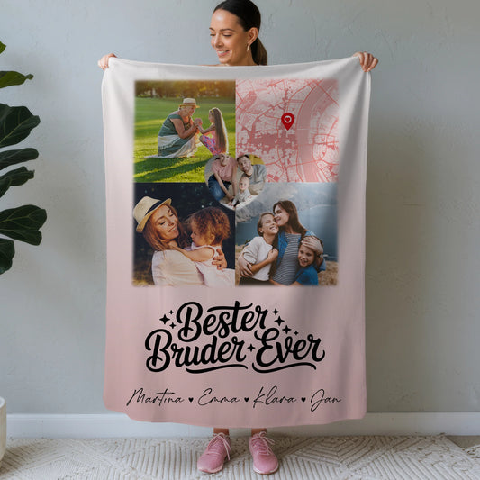 Personalisierte Namensdecke mit 3 Fotos & Herzkarte für den besten Bruder 1