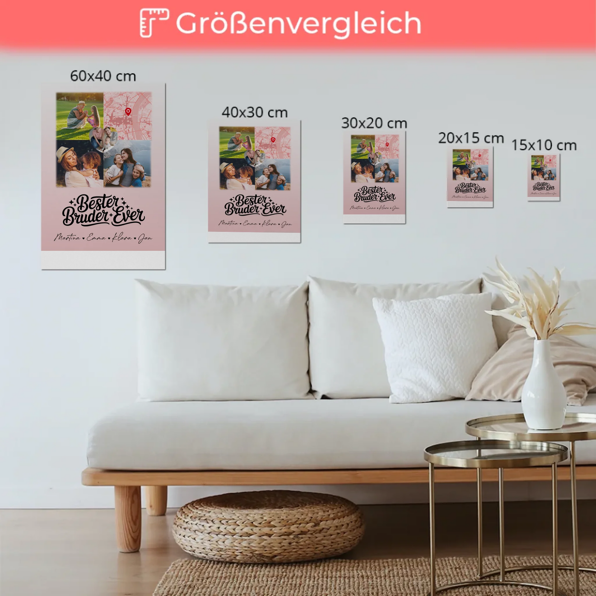 Fotoboard Magnet Wandbild mit 3 Fotos und Herz Karte für den besten Bruder Ever 6