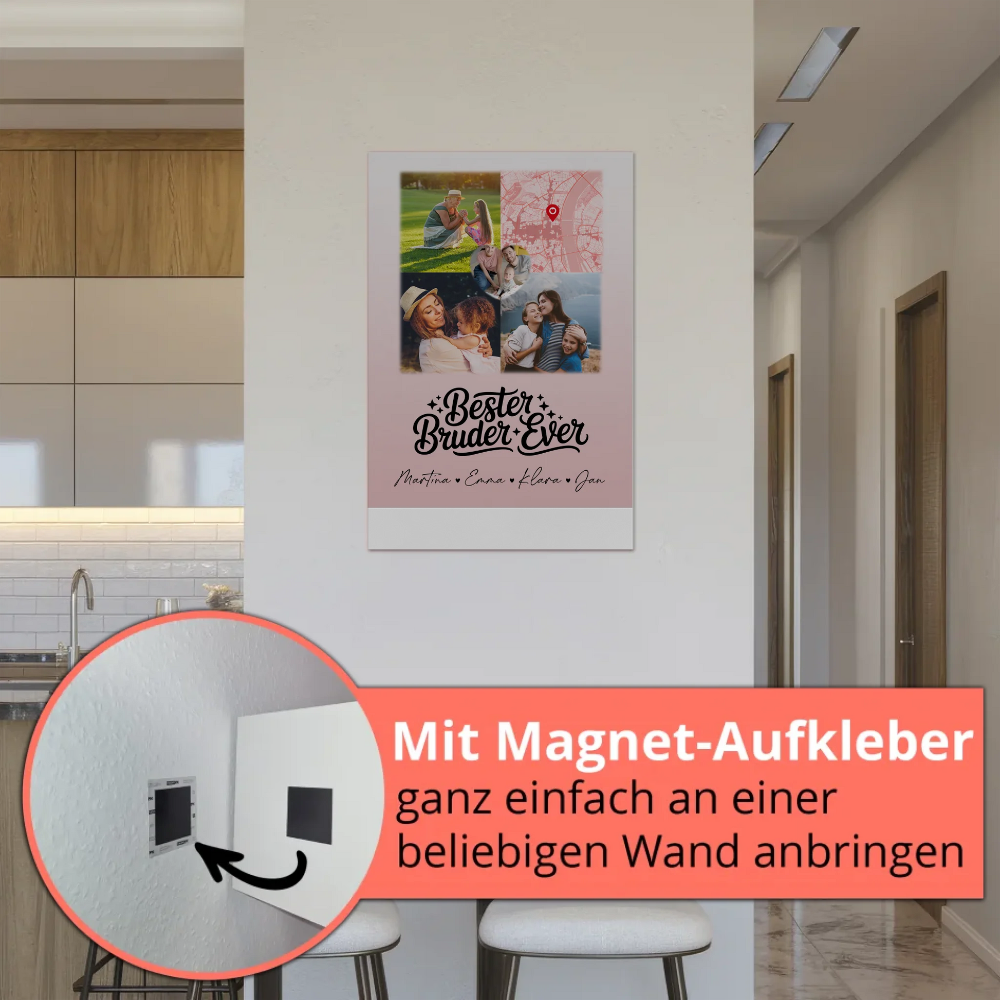 Fotoboard Magnet Wandbild mit 3 Fotos und Herz Karte für den besten Bruder Ever 5