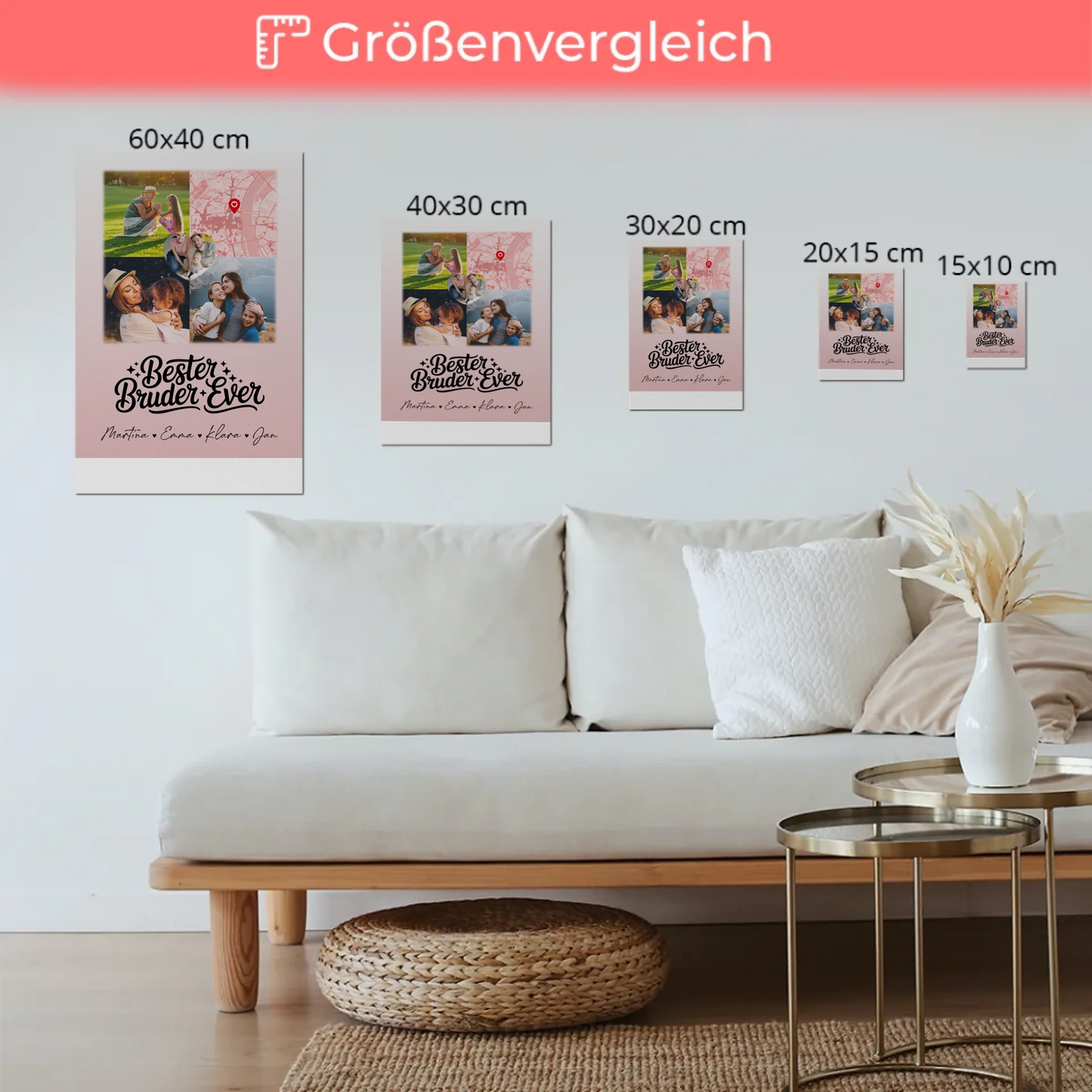 Fotoboard Magnet Wandbild mit 3 Fotos und Herz Karte für den besten Bruder Ever