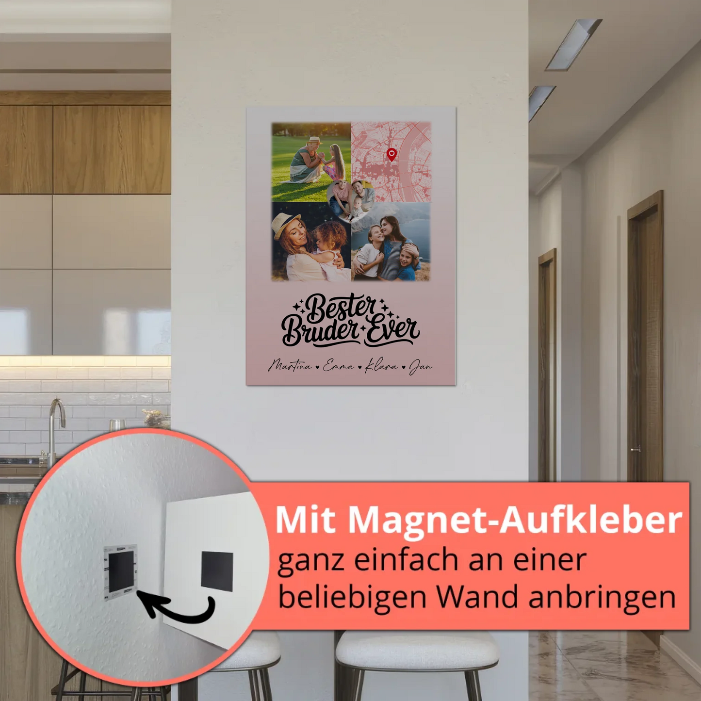 Fotoboard Magnet Wandbild mit 3 Fotos und Herz Karte für den besten Bruder Ever