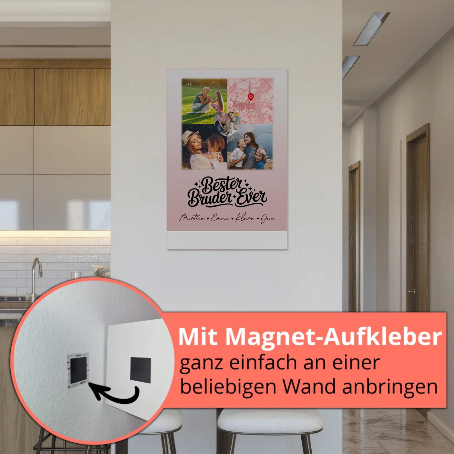 Fotoboard Magnet Wandbild mit 3 Fotos und Herz Karte für den besten Bruder Ever