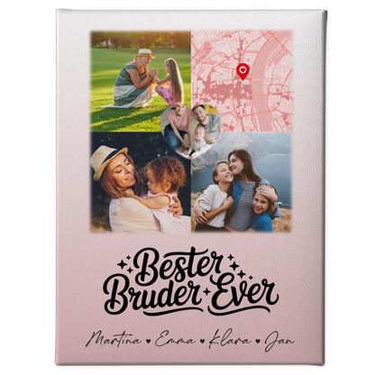 Personalisierte Leinwand Wandbild mit 3 Fotos und Herz Foto Karte Bester Bruder Ever 1