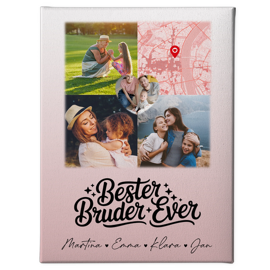 Personalisierte Leinwand Wandbild mit 3 Fotos und Herz Foto Karte Bester Bruder Ever 1