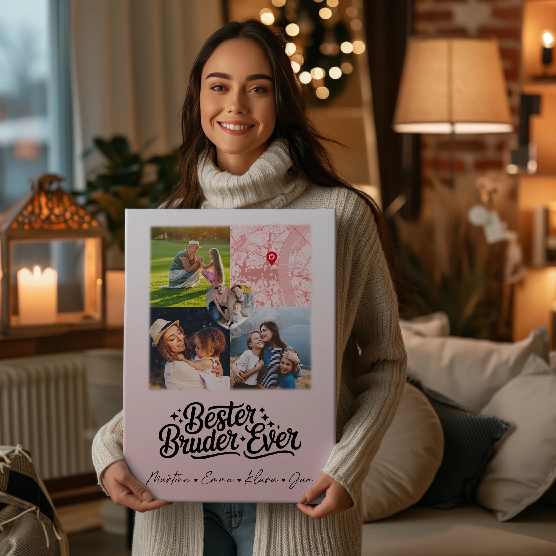 Personalisierte Leinwand Wandbild mit 3 Fotos und Herz Foto Karte Bester Bruder Ever 2