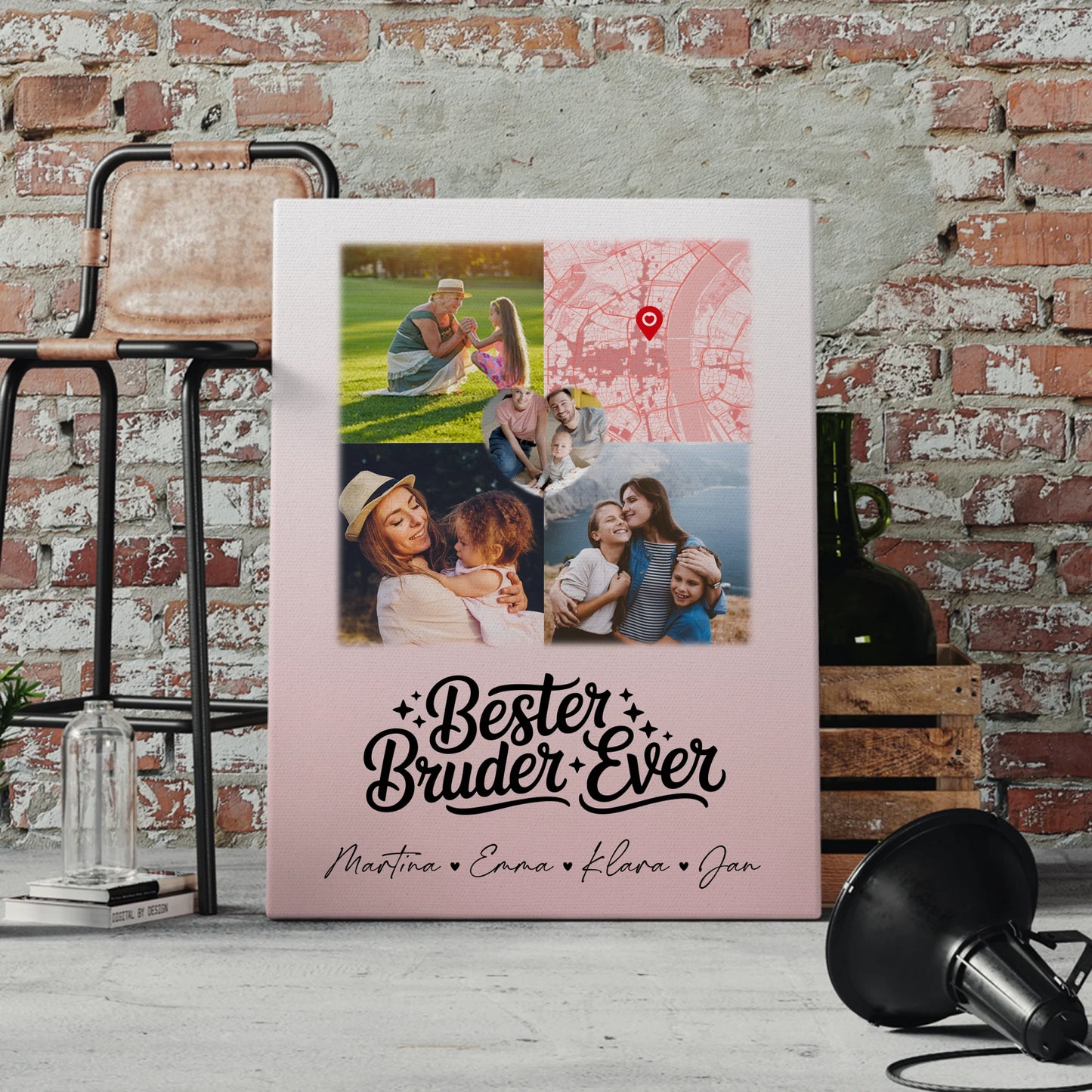 Personalisierte Leinwand Wandbild mit 3 Fotos und Herz Foto Karte Bester Bruder Ever 4