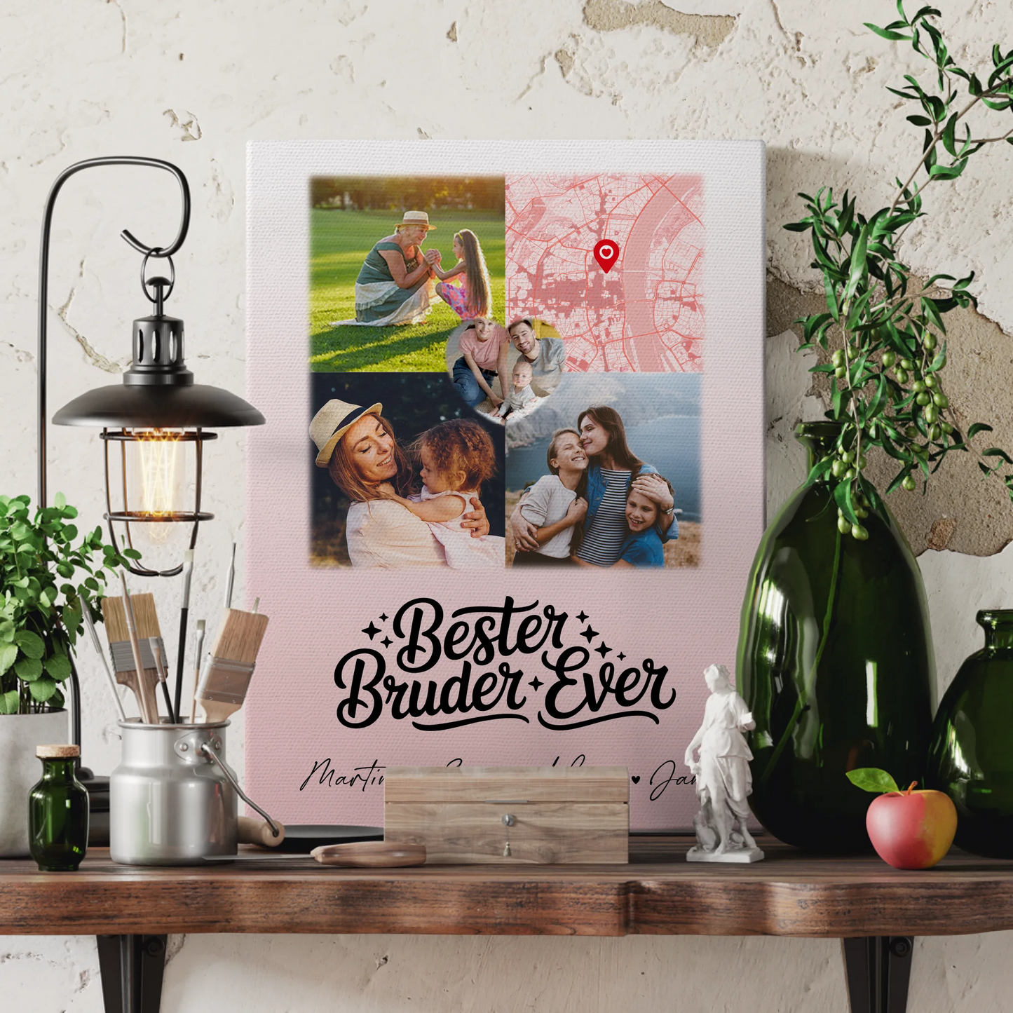 Personalisierte Leinwand Wandbild mit 3 Fotos und Herz Foto Karte Bester Bruder Ever 3