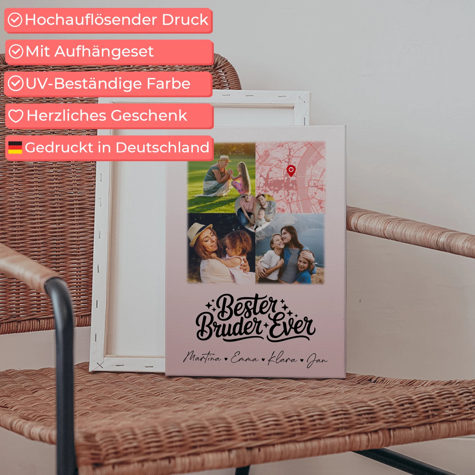 Personalisierte Leinwand Wandbild mit 3 Fotos und Herz Foto Karte Bester Bruder Ever 5