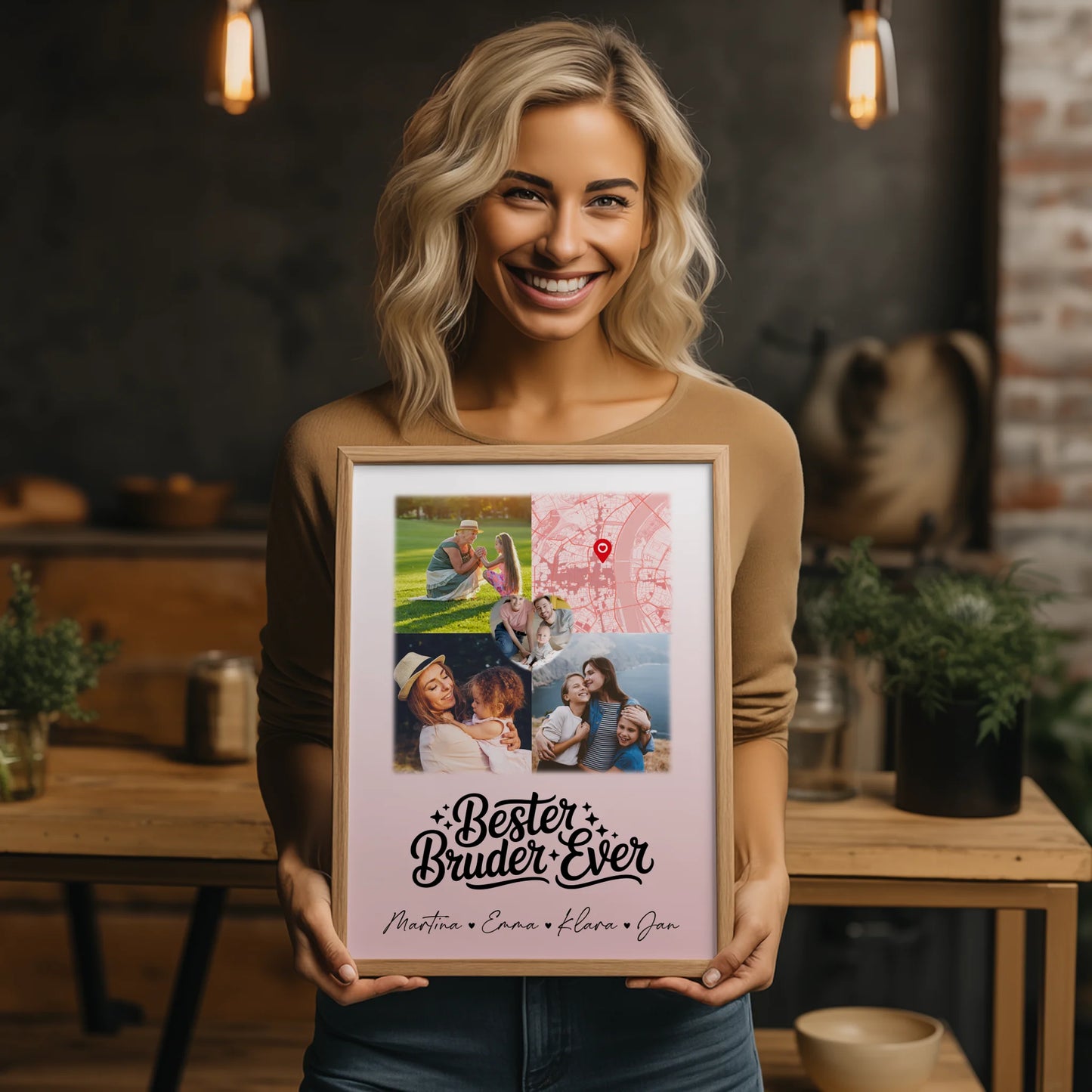 Karten Poster Personalisiert mit 3 Fotos und Herz Foto für den besten Bruder Ever