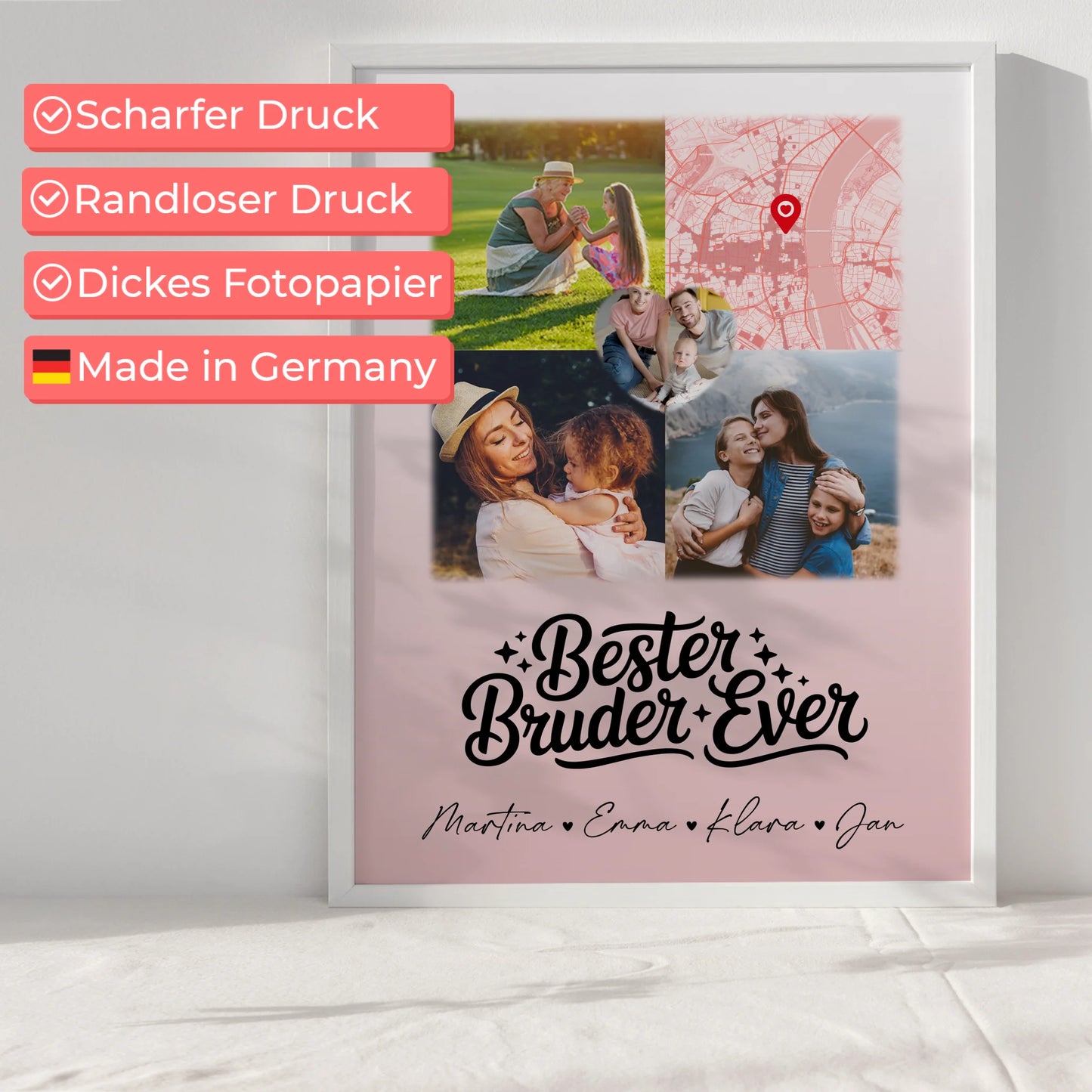 Karten Poster Personalisiert mit 3 Fotos und Herz Foto für den besten Bruder Ever