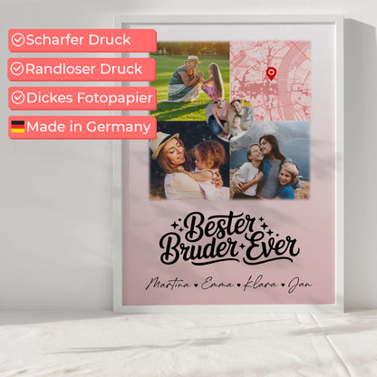 Karten Poster Personalisiert mit 3 Fotos und Herz Foto für den besten Bruder Ever