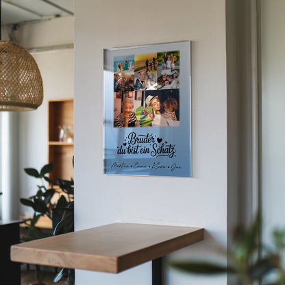 Personalisierte Geschenke mit Foto Mit Acrylglas 8 Fotos und 1 Herz Foto für Bruder du bist mein Schatz