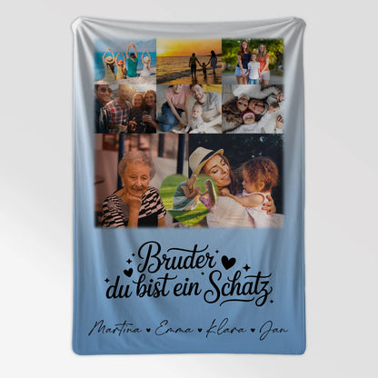 Personalisierte Namensdecke mit 8 Fotos und Herz Foto Bruder du bist mein Schatz Geschenk 7